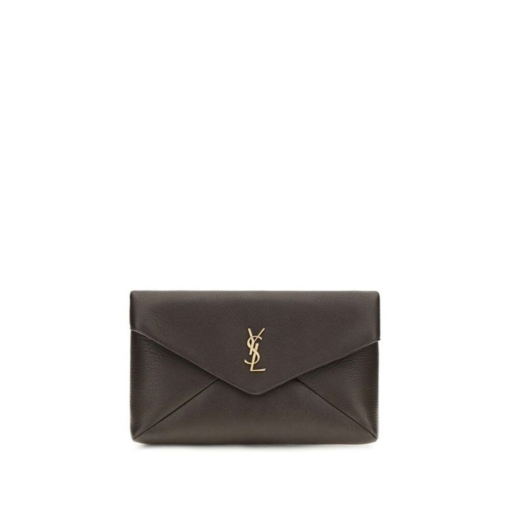 Saint Laurent Brown Lamb Ovis Aries Clutch Women's Bag